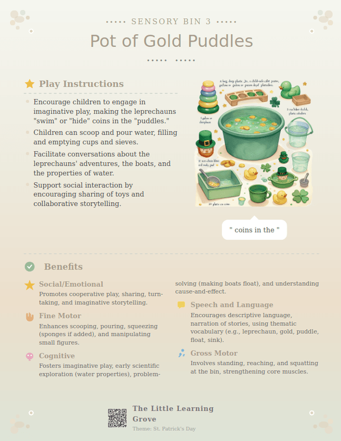 Parent handout card — Pot of Gold Puddles activity