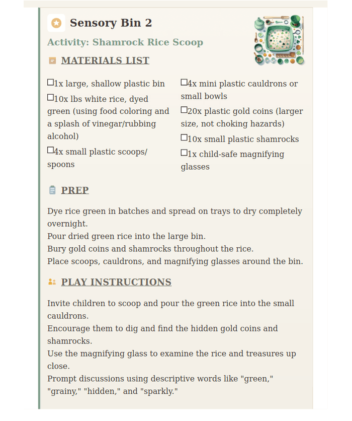 Station detail page with materials and play instructions